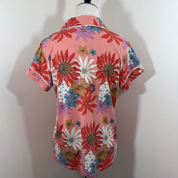 The Cats Pajamas M Floral Here Comes The Sun Button Down PJ Sleep Top Shirt - Picture 5 of 10